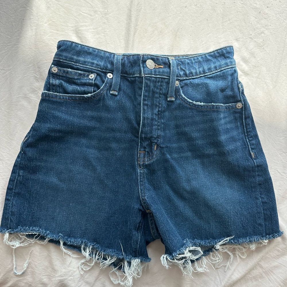 Madewell Blue Frayed Jean Shorts